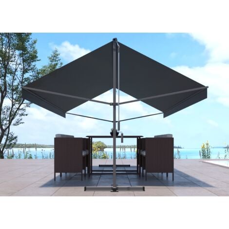 ISEO - Store banne double pente manuel 4 x 1,5/1,5 m gris polyester