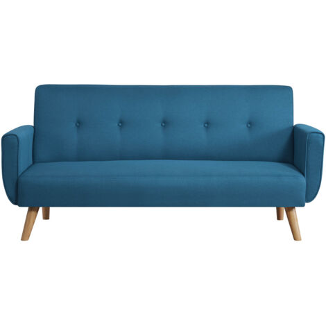 Concept-Usine – Canapé convertible 3 places en tissu hydrofuge bleu canard – Structure bois massif – Assise mousse recyclée 50kg/m3 – Dimensions 183x86x84cm (1/5)