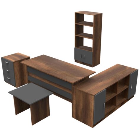 Concept-Usine – Ensemble de meubles de bureau chêne et anthracite – 5 pièces avec bureau 140x60cm – Armoire, meuble bas, table basse et tiroirs (1/5)