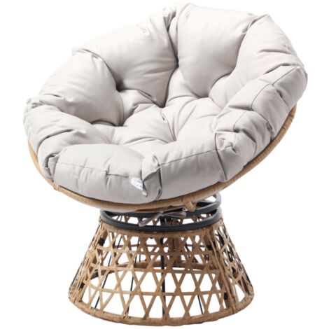 Concept-Usine – Fauteuil de jardin effet rotin – Coussin beige épais – Structure acier epoxy – Fauteuil rotatif 360° – Poids max 150 kg (1/5)
