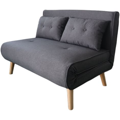 Concept-Usine – Canapé convertible 2 places en tissu gris foncé – Dimensions 120 x 80 x 79 cm – Couchage 117 x 198 cm – Confort optimal avec coussins moelleux (1/5)