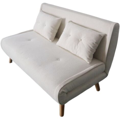 Concept-Usine – Canapé convertible 2 places en velours côtelé beige – Dimensions 130x82x78cm – Lit 130x192cm – Pieds en bois pour élégance moderne (1/3)