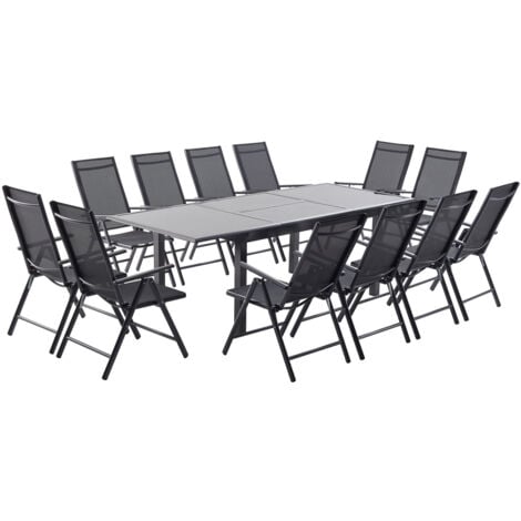 Table de jardin et 12 chaises en aluminium gris RAVENNE