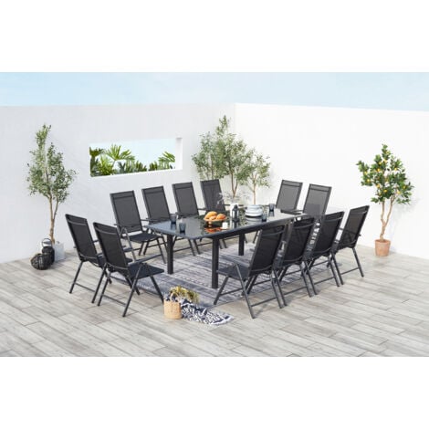 Table de jardin et 12 chaises en aluminium gris RAVENNE