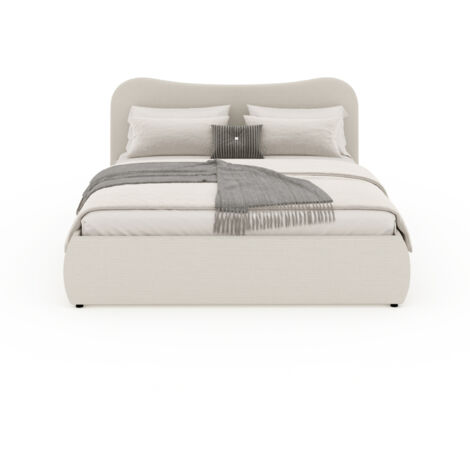 Lit coffre 140x190cm design arrondi velours côtelé beige PLANO (1/5)