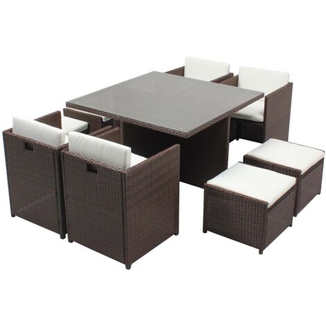 Table et chaises 8 places encastrables résine marron-blanc MIAMI (1/5)
