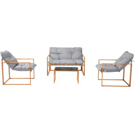 Concept-Usine – Salon de jardin 4 places en acier traité anti-corrosion – Coussins gris en polyester déperlant – Dimensions 205x129x67 cm (1/5)