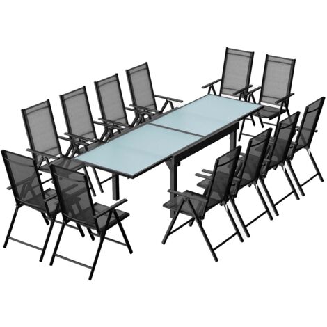 Concept-Usine – Ensemble table extensible 12 fauteuils en aluminium et toile PVC – Design moderne – Table 135 (270) x 90 cm – Mécanisme coulissant (1/5)