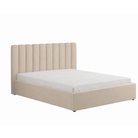 Lit avec coffre de rangement 140x190cm velours beige SAVANNAH (1/5)