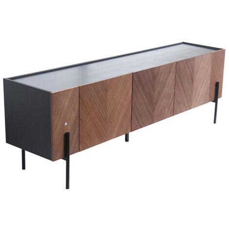 Concept-Usine – Meuble TV vintage bois chevron 3 placards – Piètement métal galvanoplastie – Finition noyer et laque – Rangement élégant pour salon (1/5)