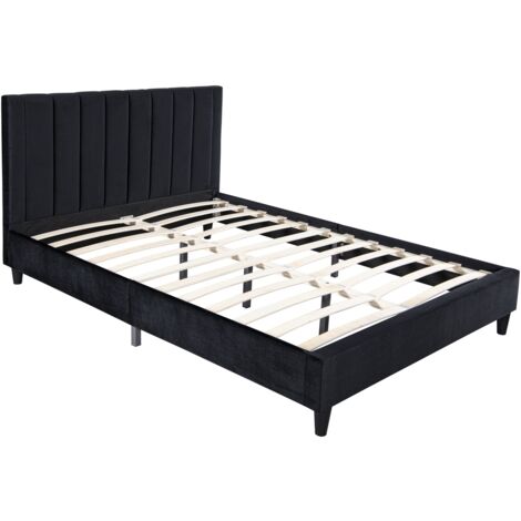 Concept-Usine – Lit adulte 140x190 cm en velours noir – Structure plywood – 24 lattes en peuplier – Tête de lit capitonnée pour confort optimal