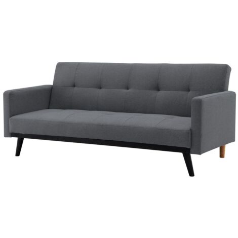Canapé convertible 3 places en tissu gris foncé pieds noirs LEON (1/5)