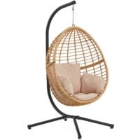 Fauteuil suspendu en résine tressée beige et noir AUROA