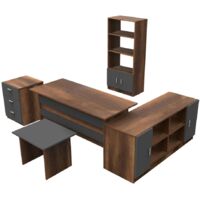 Concept-Usine – Ensemble de meubles de bureau chêne et anthracite – 5 pièces avec bureau 140x60cm – Armoire, meuble bas, table basse et tiroirs