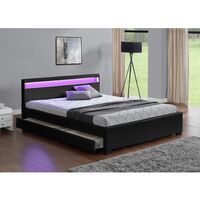 Lit Enfield - Structure de lit en PU Noir avec rangements et LED intégrées - 160x200 cm