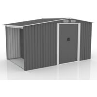Concept-Usine – Abri de jardin 6.87m² avec abri bûches – Métal gris clair – Dimensions 335x205x178 cm – 2 portes coulissantes – 4 grilles de ventilation