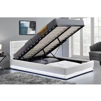 Lit New York - Structure de lit en PU Blanc avec rangements et LED intégrées - 160x200 cm - Blanc