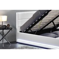 Lit New York - Structure de lit en PU Blanc avec rangements et LED intégrées - 160x200 cm - Blanc