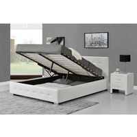 Lit Newington - Structure de lit capitonnée Blanc avec coffre de rangement intégré - 160x200 cm - Blanc