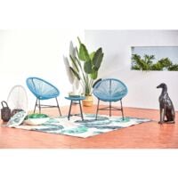 Acapulco : Ensemble 2 fauteuils oeuf + table basse bleu - Bleu