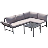 Concept-Usine – Salon de jardin bas 4 places avec canapé inclinable en acier – Coussin en polyester gris foncé – Dimensions 195x129x65cm