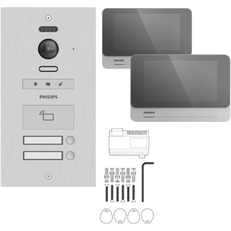 Philips – Visiophone collectif 2 appartements – Platine de rue 2 noms – Moniteurs 7' tactile – Vision nocturne – Alimentation unique