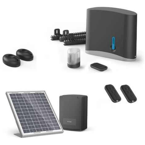 Avidsen – Kit de motorisation solaire pour portail coulissant – 3 télécommandes – Moteur 24 VDC – Longueur crémaillère 3 m – Sécurité rolling code