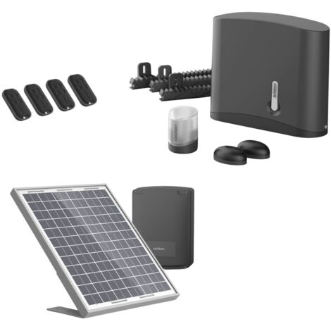 Avidsen – Kit de motorisation solaire pour portail coulissant jusqu'à 4 m et 250 kg – Moteur IP44 étanche – Télécommandes incluses