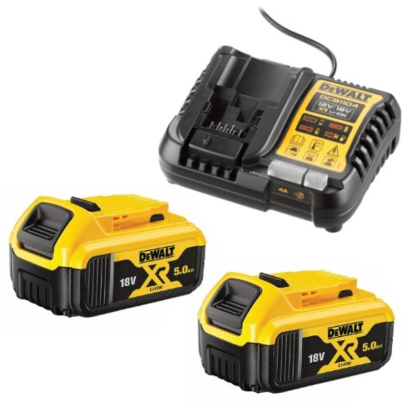 Dewalt DCB184 18V XR 5.0Ah Li-Ion Batteries (Twin Pack) + DCB1104 Charger