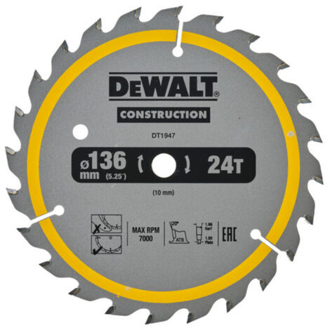 Dewalt DT1947 Construction Circular Saw Blade 136mm x 10mm x 24T