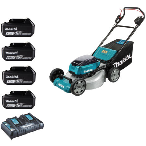 Makita DLM530PT4 Twin 18v (36v) LXT Brushless 53cm Lawn Mower Kit - 4 x 5.0ah Batteries and Twin Charger