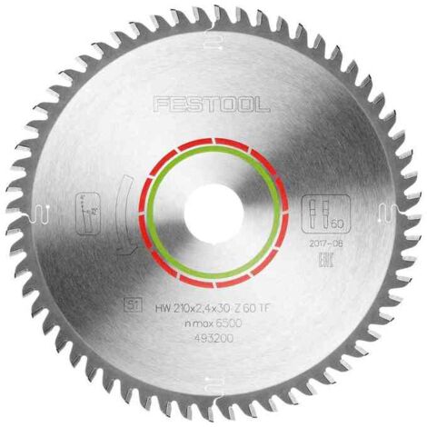 Festool 493200 Saw Blade Laminate/HPL HW 210 x 2.4 x 30 TF60 for TS 75 Saw (1/2)