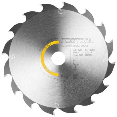 Festool 205763 Saw Blade HW 168 x 1.8 x 20 PW16 for TS 60 K, TSV 60 K, CSC-SYS 50 (1/2)
