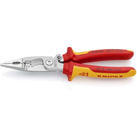 KNIPEX 13 96 200 SB Pliers for Electrical Installation insulated with multi-component grips, VDE-tested chrome-plated 200 mm