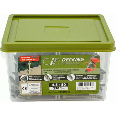 Timco C2 Deck-Fix Premium Decking Screws Green Tubs of 250 - Select Size - 4.5x65mm (1/7)