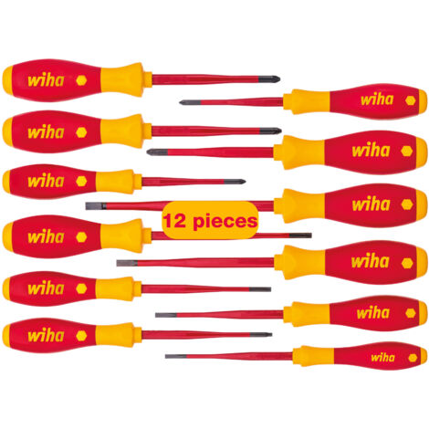 Wiha screwdriver set 12 pcs. electricians VDE tested, insulated 1,000 V (41003) I professional screwdriver set with thin tip slotted/cross/Phillips/Torx/PlusMinus I electrician tool