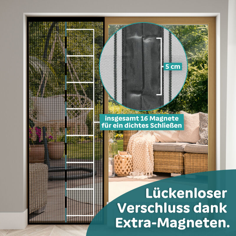 Magnet Fliegengitter Tür 220 X 200 Cm – Insektenschutz Ohne Bohren, Mit Klettband, Für Balkon-, Terrassen-, Kellertür