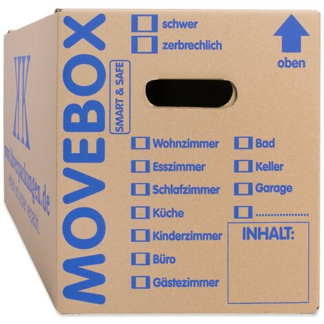 10 Umzugskartons Movebox Smart & Safe 2-wellig 25 kg belastbar Beschriftungsfeld Griffverstärkung
