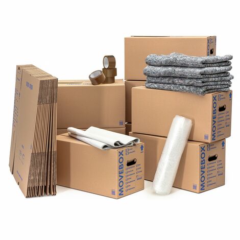 Umzugsset 2-3 Zimmer Wohnung Umzugskartons Packseide Luftpolsterfolie Klebeband Umzugsdecken
