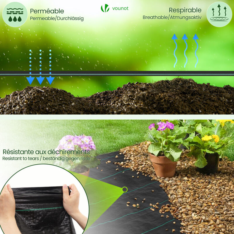 Toile Anti-Mauvaises Herbes Moziel 20m² 2x10m 90g/m² - Geotextile Perméable Paillage UV Indéchirable