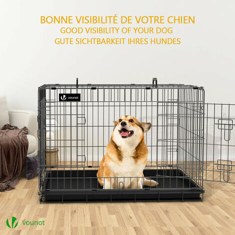 VOUNOT® Cage pour chien pliable avec housse de protection - 92x58x64cm - 2 portes verrouillable et plateau amovible