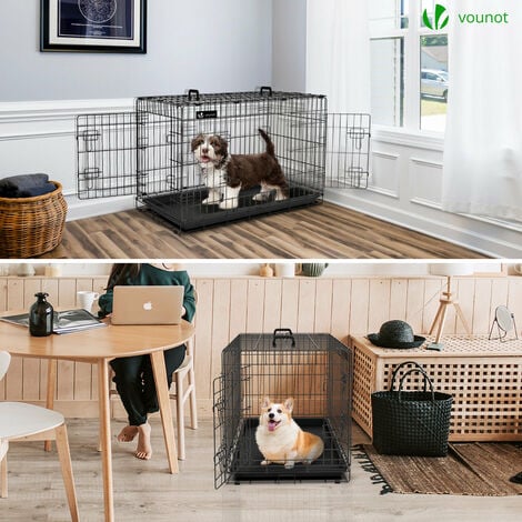 VOUNOT® Cage pour chien pliable avec housse de protection - 92x58x64cm - 2 portes verrouillable et plateau amovible