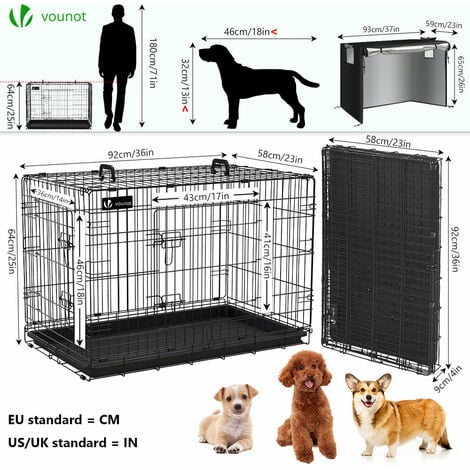 VOUNOT® Cage pour chien pliable avec housse de protection - 92x58x64cm - 2 portes verrouillable et plateau amovible