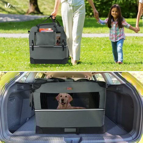 Sac transport pliable chien chat caisse cage portable 82x60x60cm gris