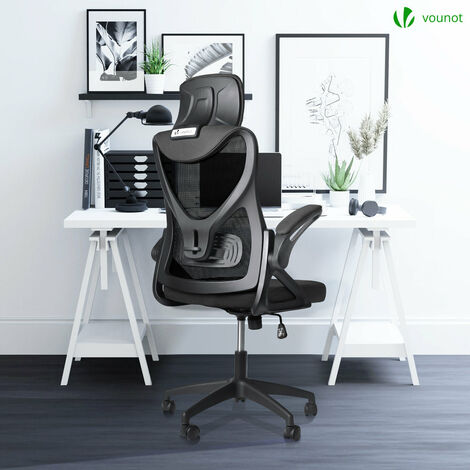 Fauteuil de Bureau Ergonomique pivotant avec appui tête et dossier toile respirant Noir