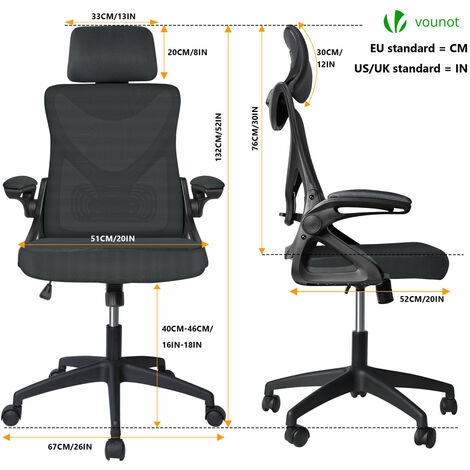 Fauteuil de Bureau Ergonomique pivotant avec appui tête et dossier toile respirant Noir
