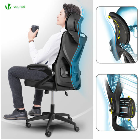Fauteuil de Bureau Ergonomique pivotant avec appui tête et dossier toile respirant Noir