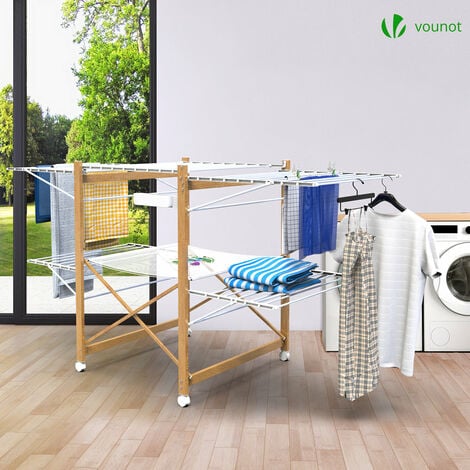 Sechoir a linge etendoir deluxe pliable Grande capacite sechage style bois blanc