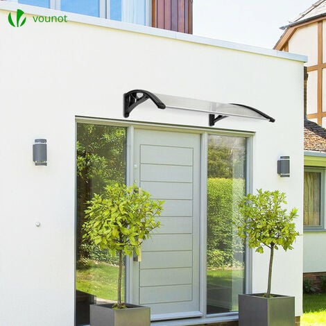 Auvent de porte d'entrée marquise 100x80 cm transparent en Polycarbonate anti-UV Noir