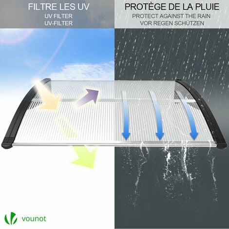 Auvent de porte d'entrée marquise 100x80 cm transparent en Polycarbonate anti-UV Noir